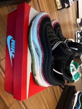 Nike Men’s Air Max 97 Black Pink Multi-Color Sneakers